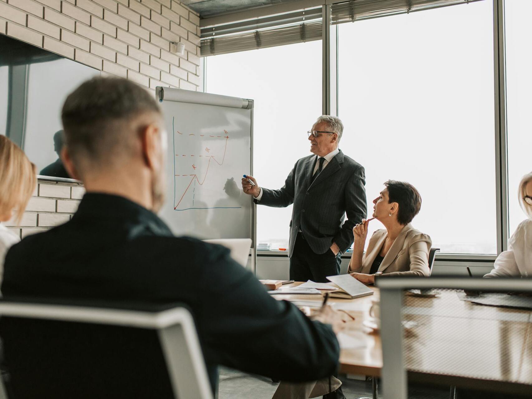 Business professionals reviewing growth charts and positive outcomes